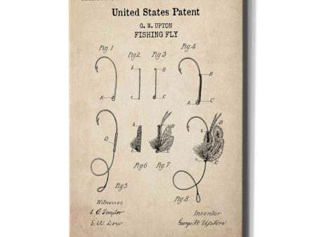 Fishing Fly Blueprint Patent Parchment,  Canvas Wall Art Hot on Sale