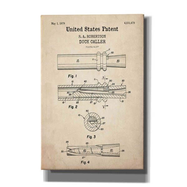 Duck Caller Blueprint Patent Parchment,  Canvas Wall Art on Sale