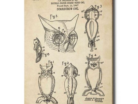 Scarecrow Owl Blueprint Patent Parchment  Canvas Wall Art Sale