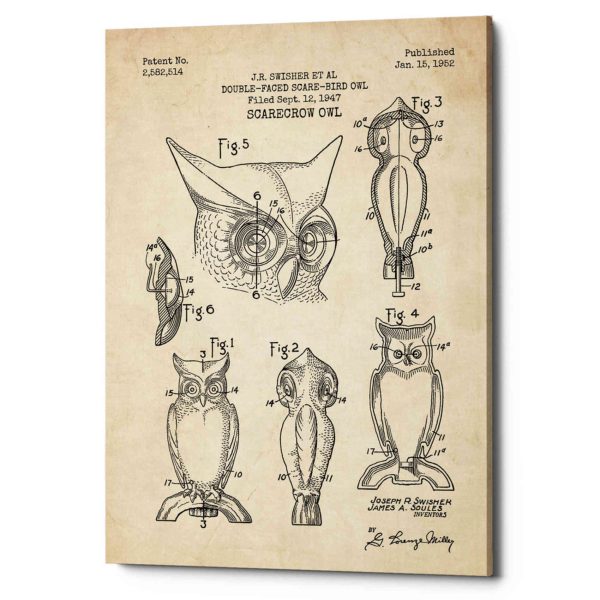 Scarecrow Owl Blueprint Patent Parchment  Canvas Wall Art Sale